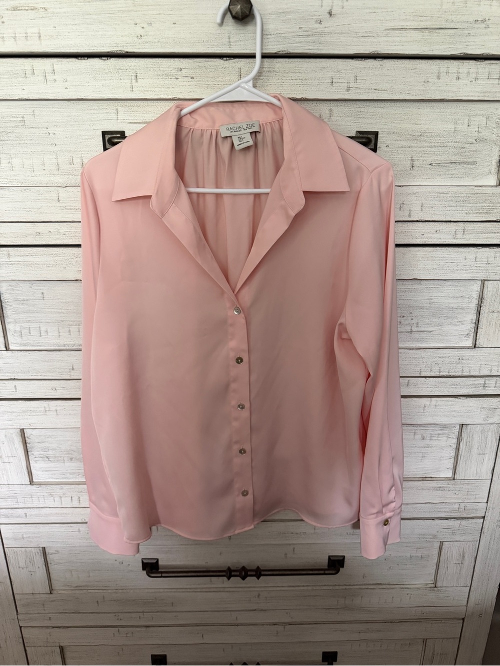 Rachel Zoe Soft Blush Button-Down Silk Blouse